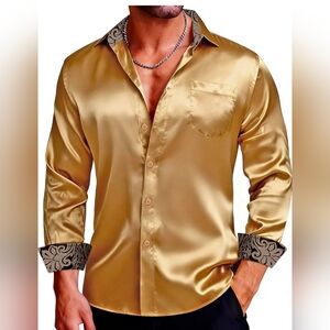 Dibangu Mens Satin Dress Shirt (S)